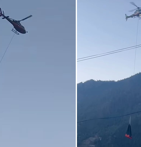 डोल्पाको शे-फोक्सुण्डोमा सौर्य ऊर्जा जडान गरिँदै, हेलिकप्टरमार्फत सामग्री ढुवानी