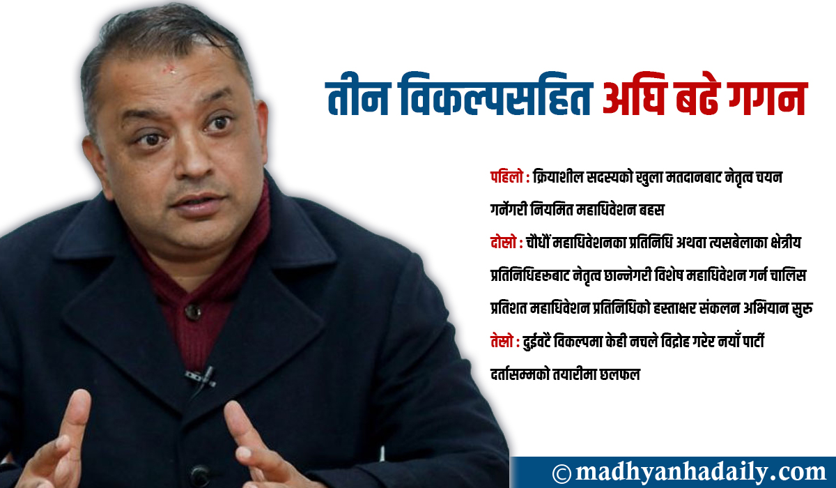 तीन विकल्पसहित अघि बढे गगन