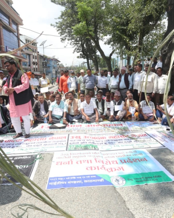 उखुको अनुदान भुक्तानी माग गर्दै किसानको आन्दोलन जारी