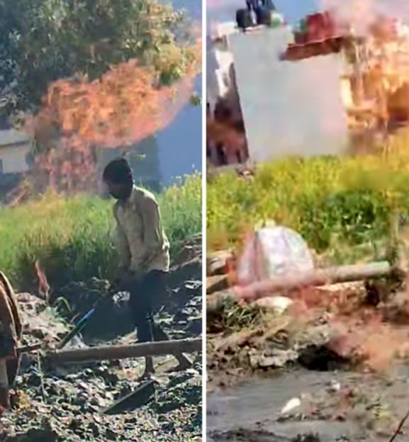 ललितपुरको टीकाथलीमा बोरिङ खनेर पानी निकाल्ने क्रमामा निस्कियो आगोको ज्वाला